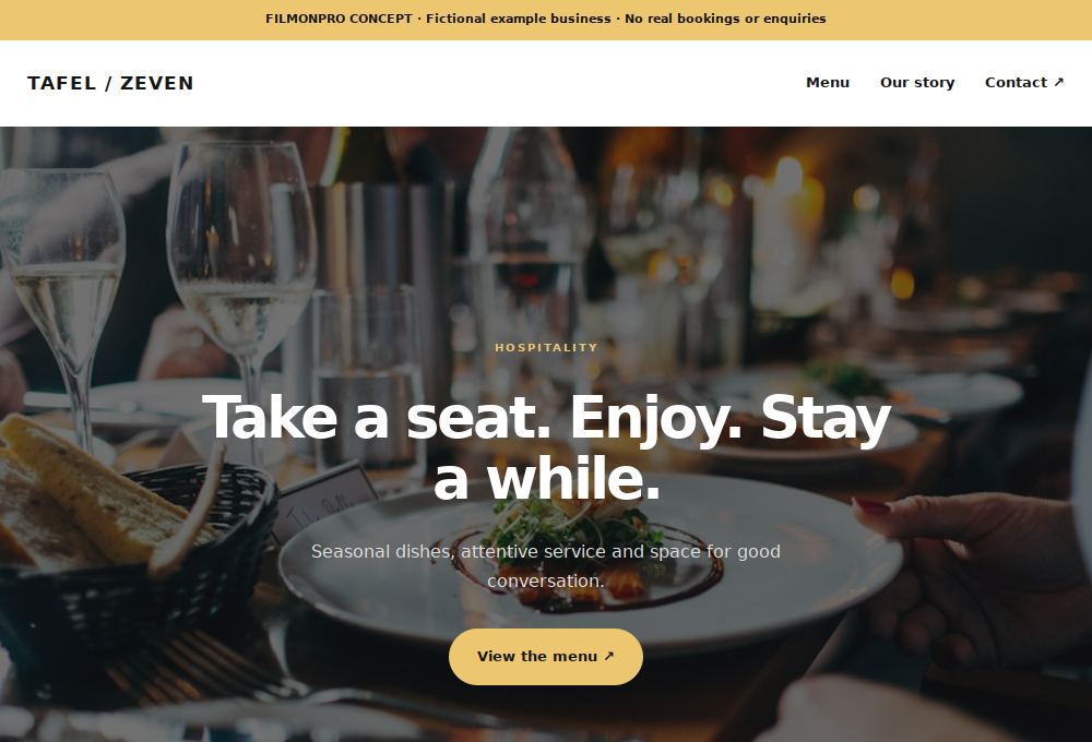 Website preview for the Hospitality design concept