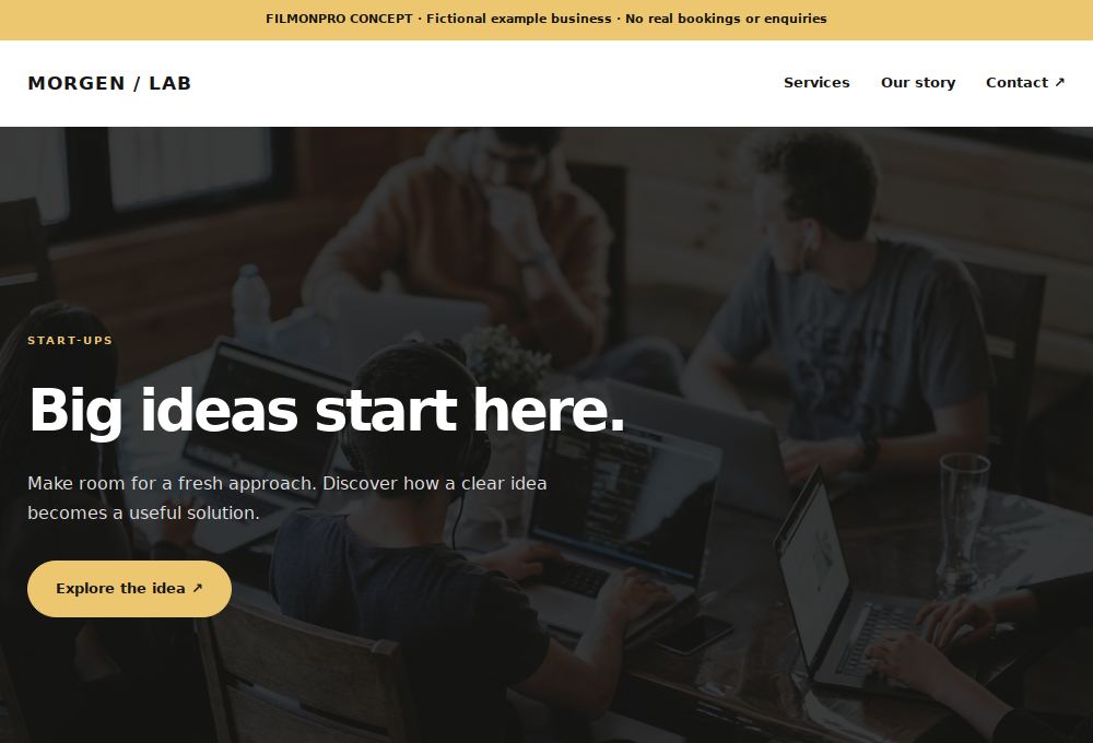 Website preview for the Start-ups design concept